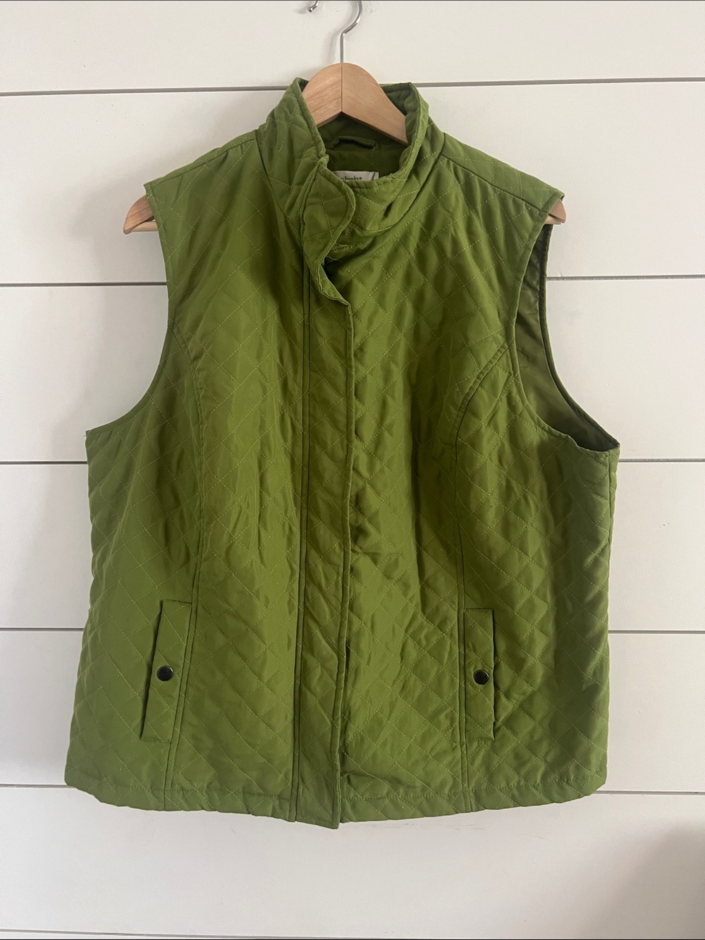 CJ Banks Light Olive Green Quilted Stand-Collar Vest